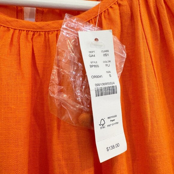 NWT J. Crew 100% Linen Palermo Smocked Waist Mini Dress New Summer Orange Small - Picture 6 of 10